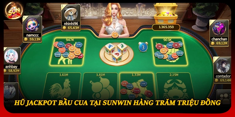 Hũ jackpot bầu cua tại Sunwin hàng trăm triệu đồng